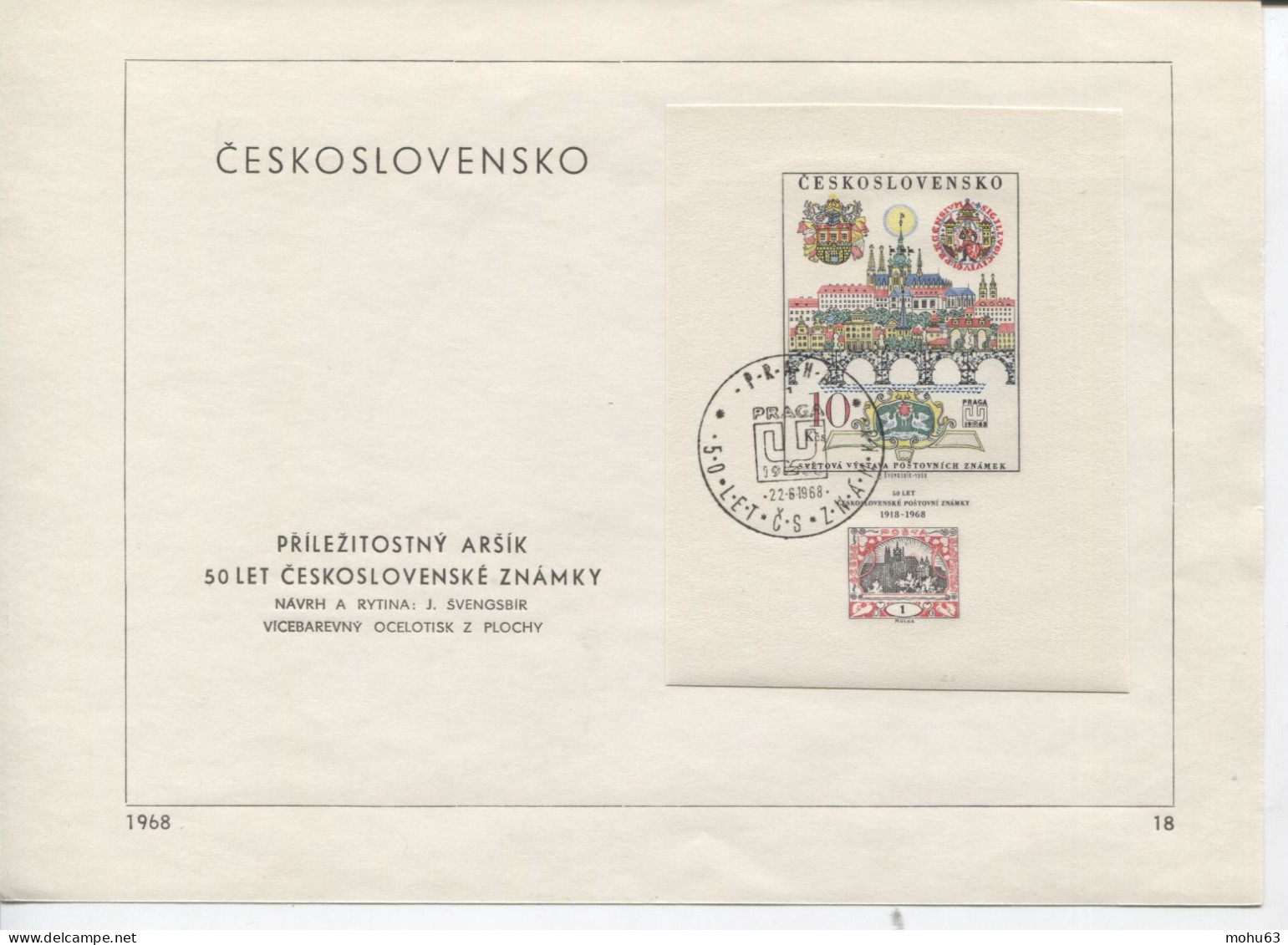 Tschechoslowakei Block 29 Ersttagsblatt 50 Jahre Tschechoslowakische Briefmarke Uz '1' - Lettres & Documents