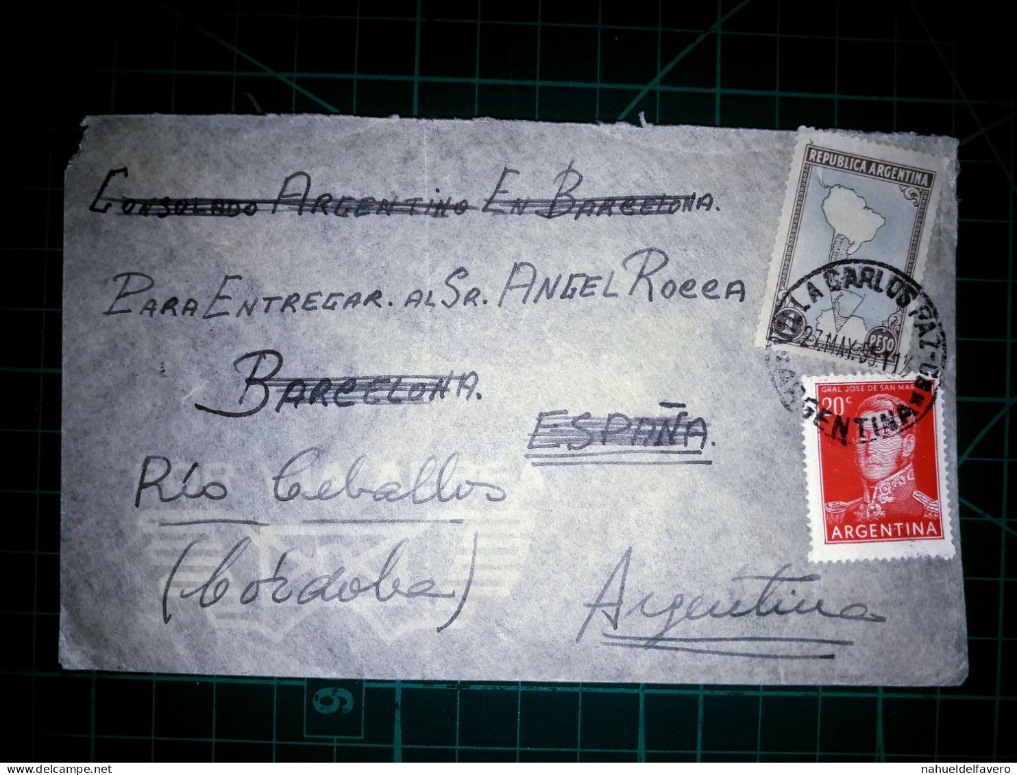 ARGENTINE, Enveloppe Circulée Par Avion Avec Divers Timbres-cartes Postales Vers Cordoue. Année 1955. - Gebraucht