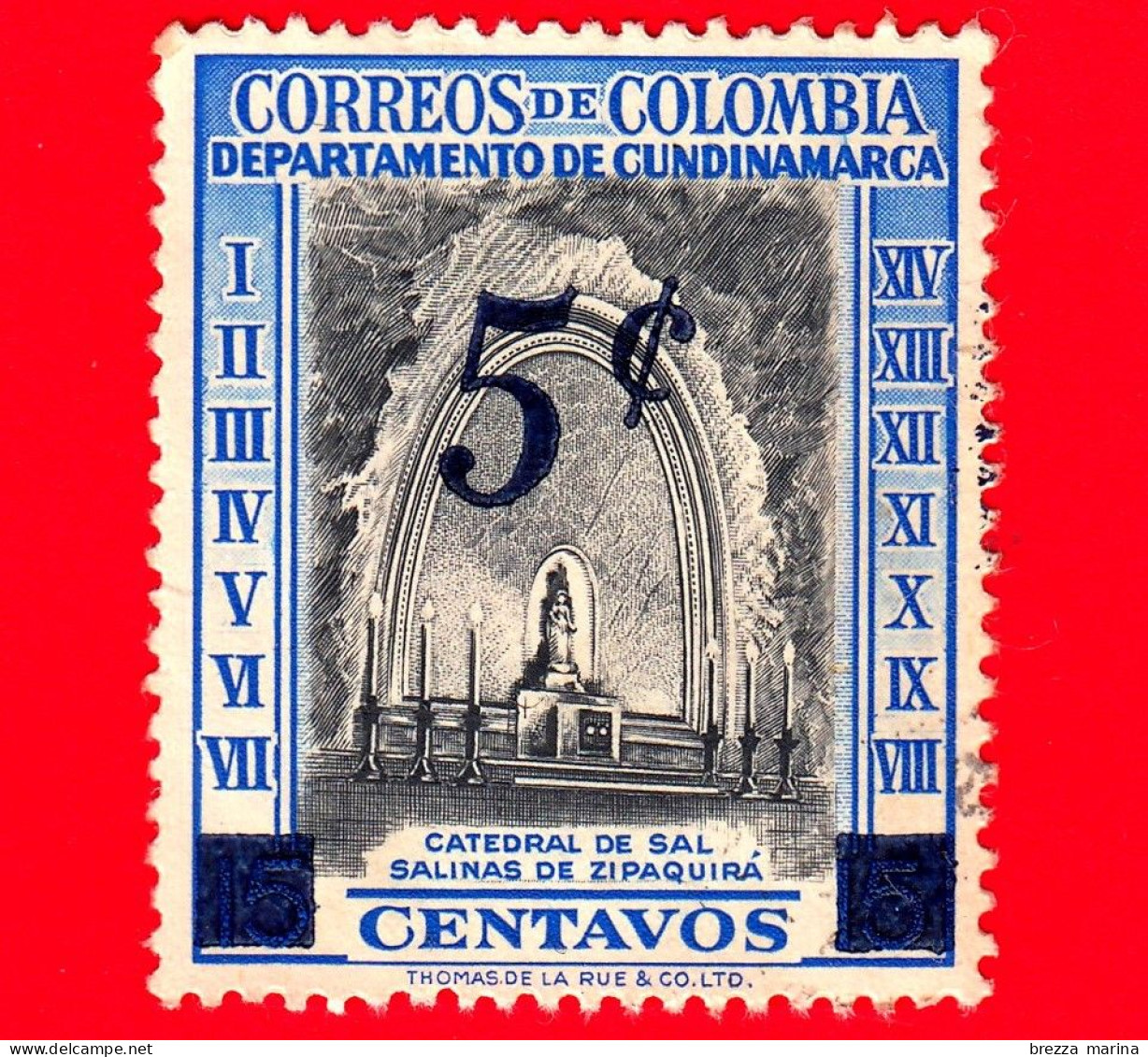 COLOMBIA - Usato - 1958 - Cattedrale Di Sal - Cappella Della Miniera Di Sale, Zipaquirá Sovrastampato  5 Cent Su 15 Cent - Colombie
