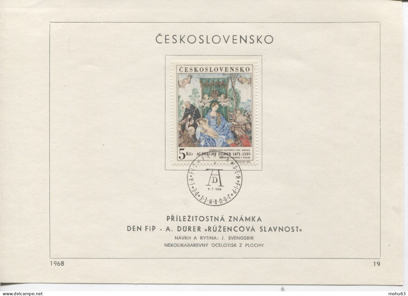 Tschechoslowakei # 1805 Ersttagsblatt Rosenkranzfest Albrecht Dürer Uz '2' - Storia Postale