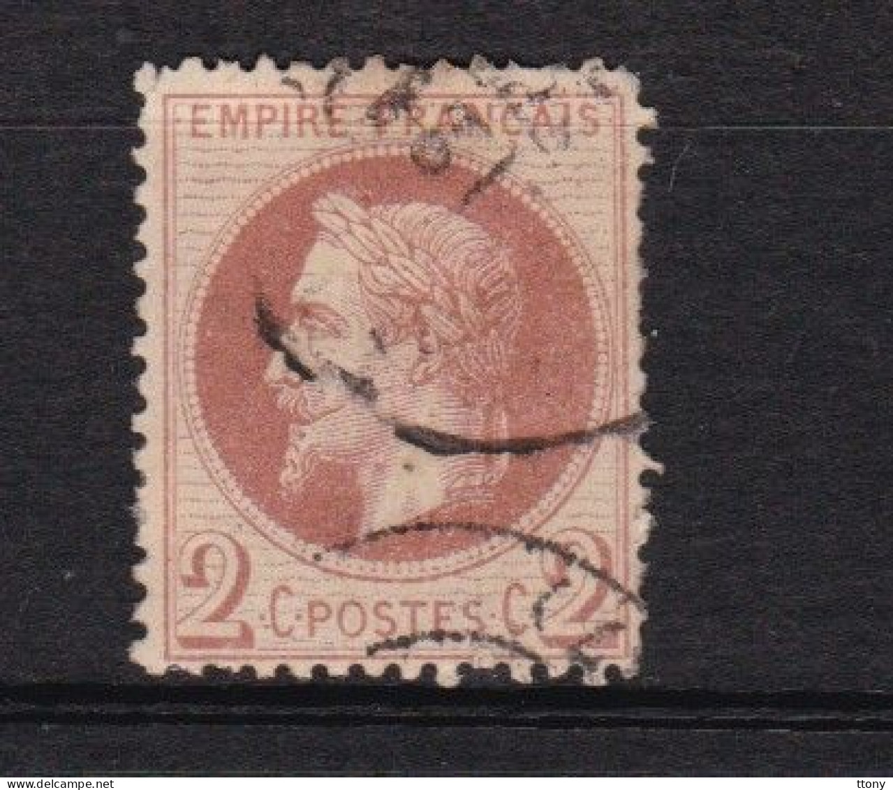 1 Timbre N° 26       Napoléon III   Lauré   Oblitéré    2 C  Rouge - Brun  Empire  - Français - 1863-1870 Napoleone III Con Gli Allori
