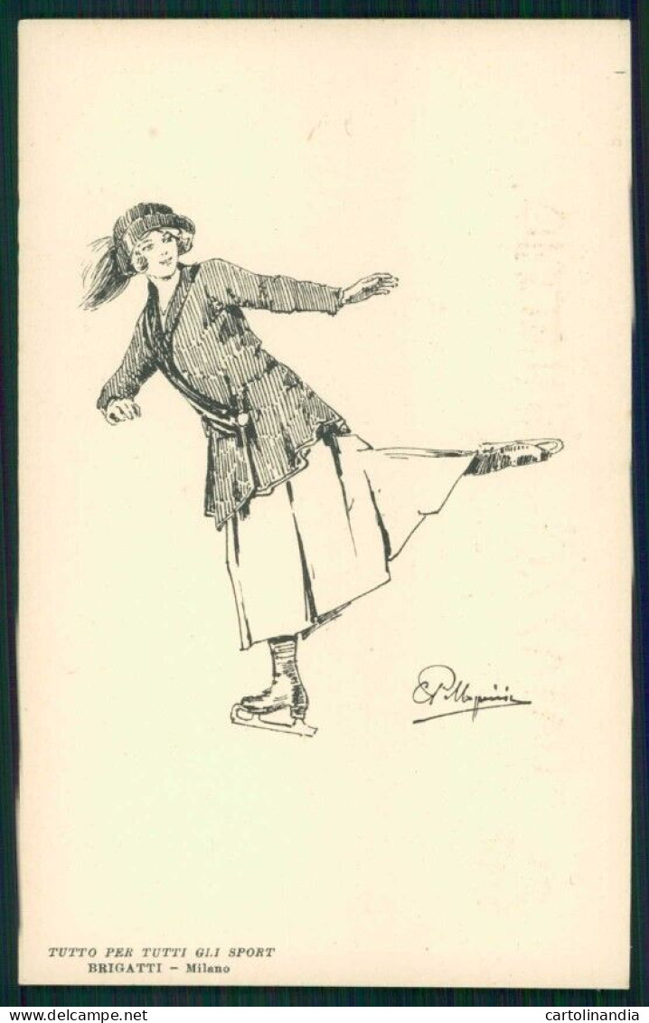 Artist Signed Pellegrini Ice Skating Palazzo Ghiaccio Milano Postcard TC4730 - Autres & Non Classés