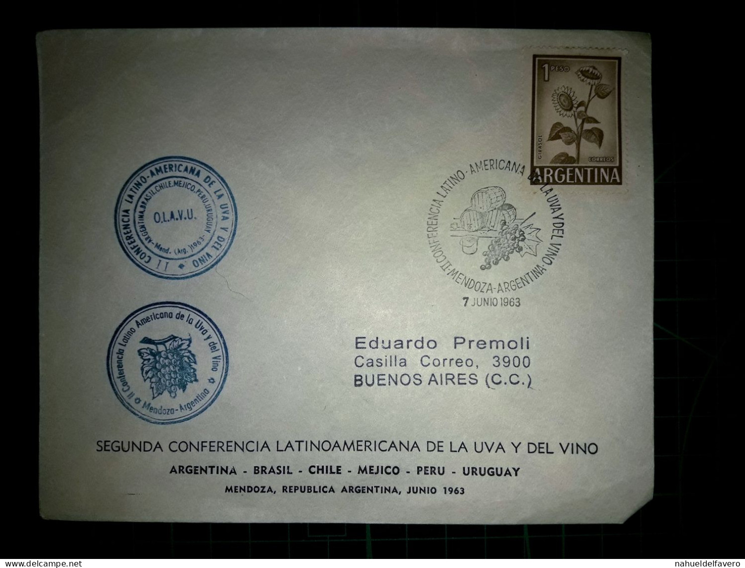 ARGENTINE, Enveloppe Commémorative De La "Deuxième Conférence Latino-Américaine Sur Le Raisin Et Le Vin". Cachets Postau - Used Stamps