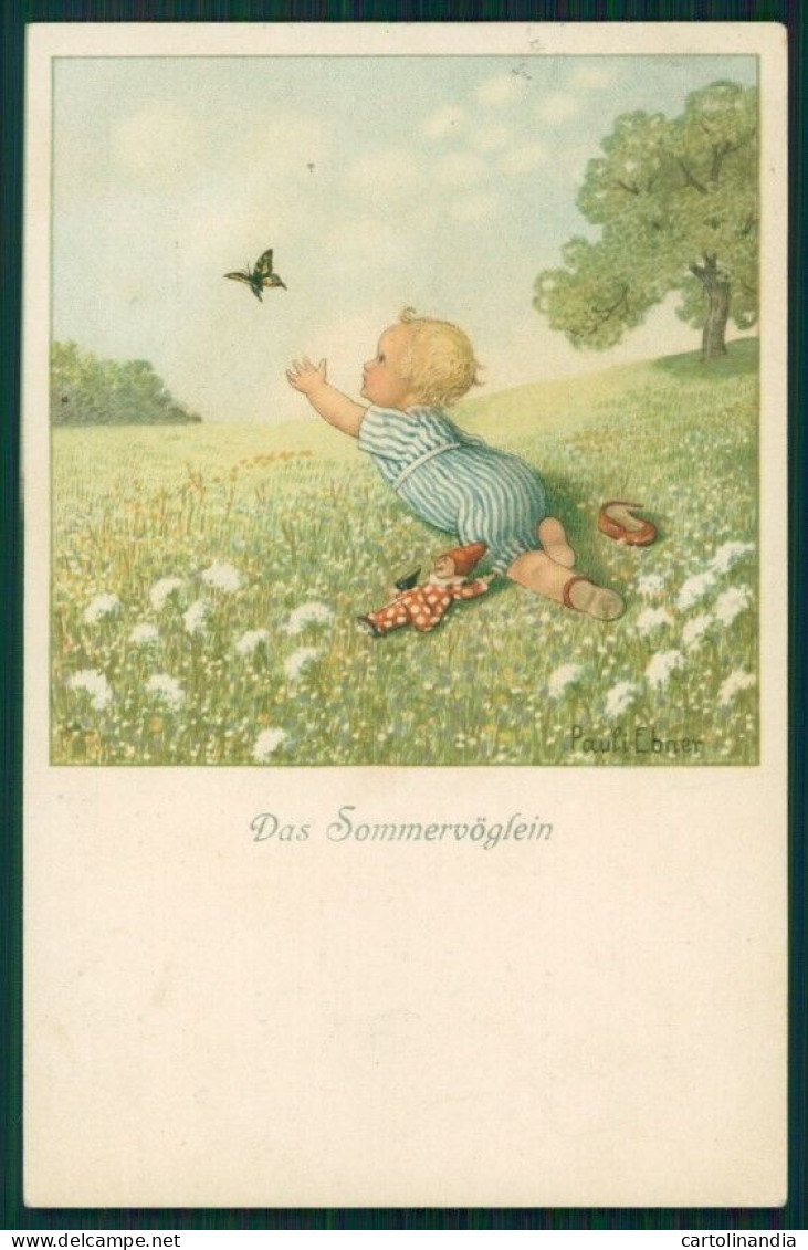 Artist Signed Pauli Ebner Little Boy Butterfly Serie 1356 Postcard TC2240 - Autres & Non Classés