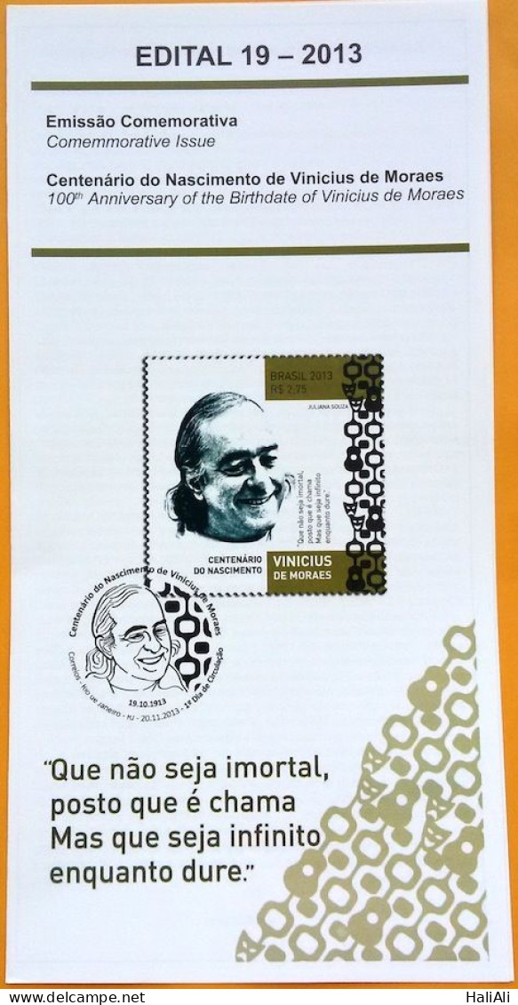 Brochure Brazil Edital 2013 19 Vinicius De Moraes Diplomatic Relations Music Without Stamp - Covers & Documents