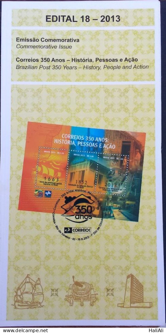 Brochure Brazil Edital 2013 18 Correios 350 Years Postal Services Without Stamp - Lettres & Documents