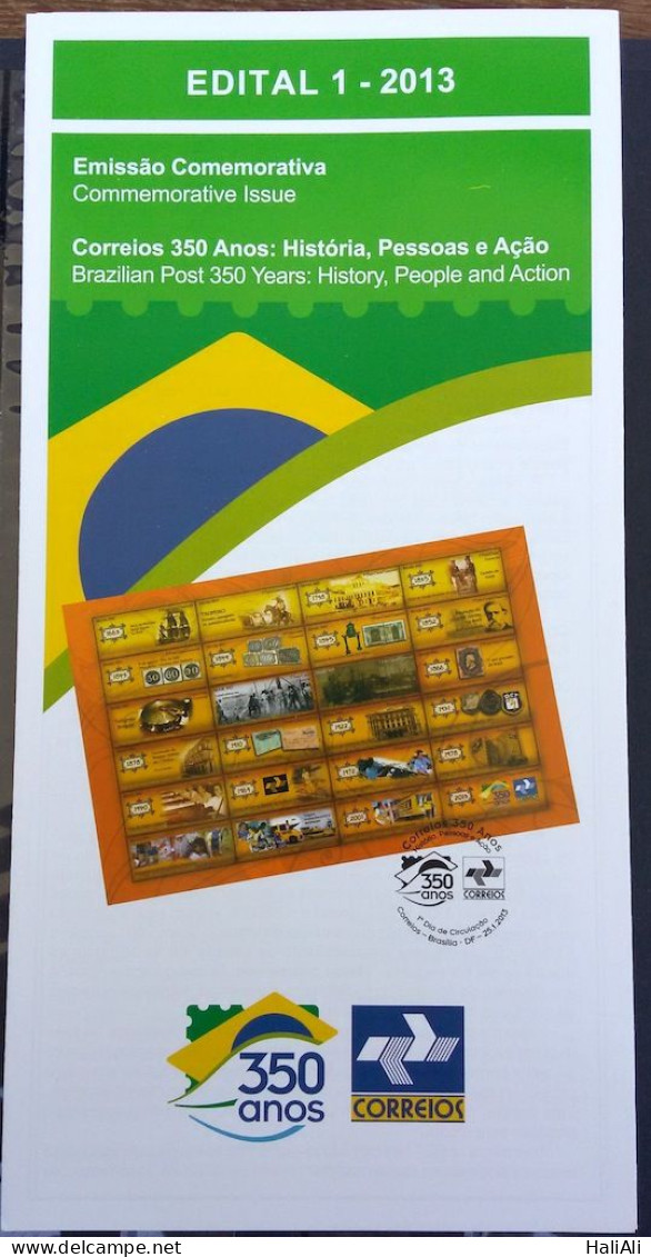 Brochure Brazil Edital 2013 01 Correios 350 Years Postal Services Without Stamp - Storia Postale