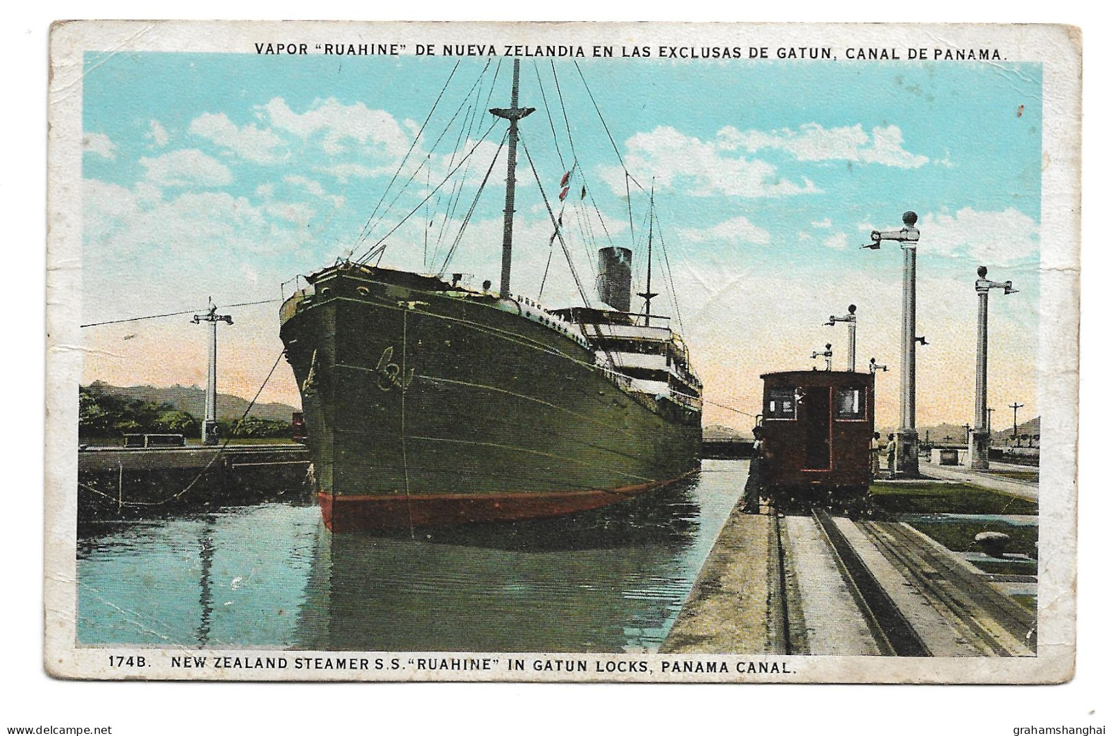 Postcard Panama Canal New Zealand Steamer SS Ruahine In Gatun Locks With Mule Posted 1912 - Paquebots