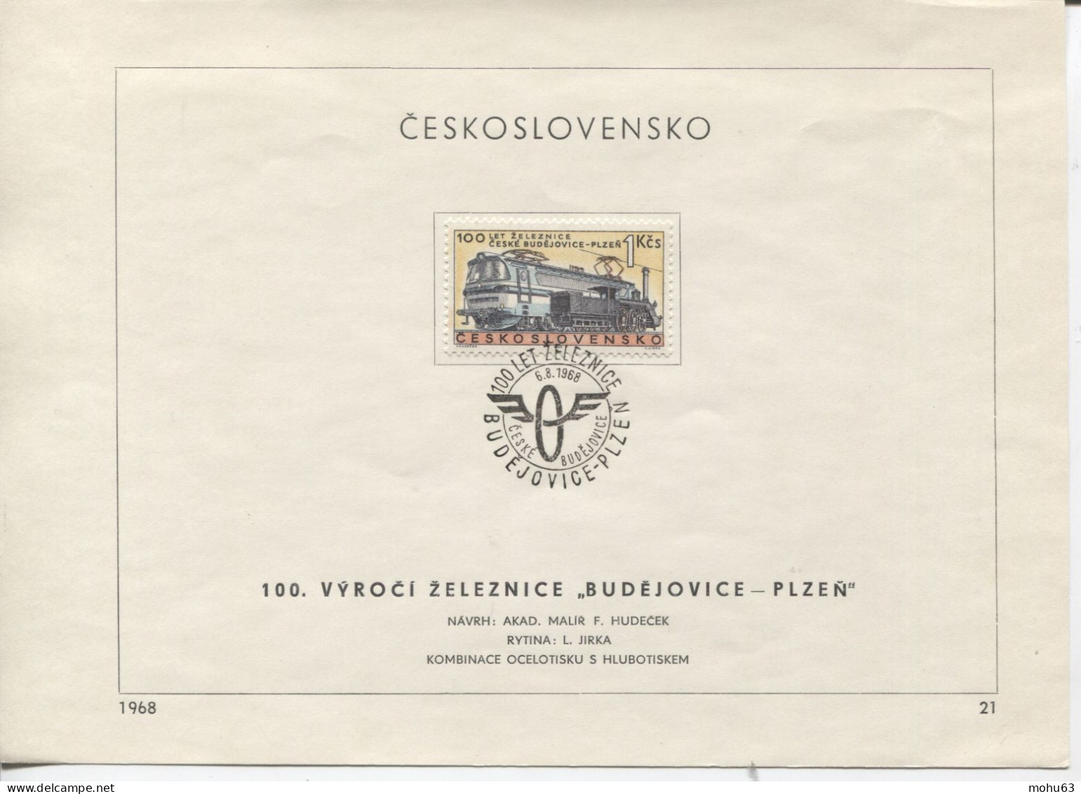 Tschechoslowakei # 1807 Ersttagsblatt Eisenbahn Budweis-Pilsen Lokomotiven - Storia Postale