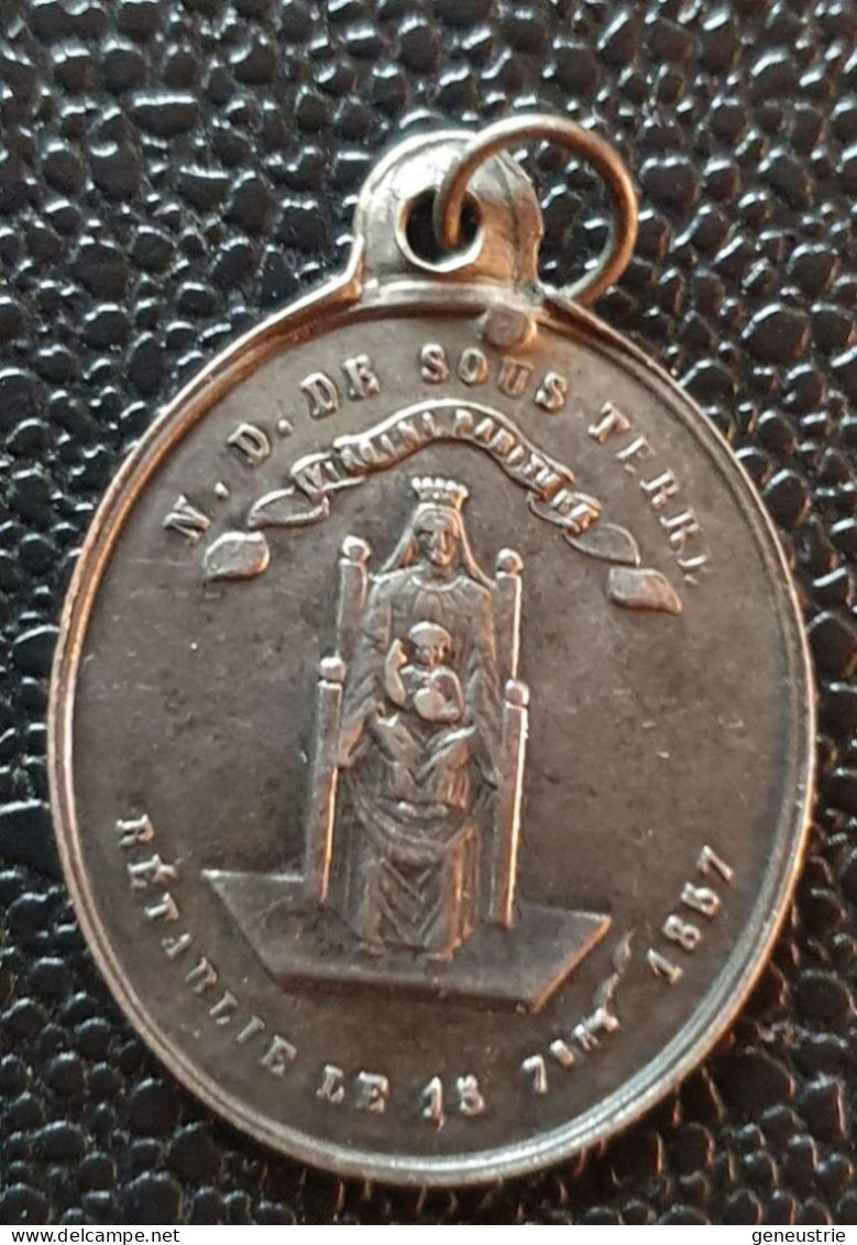 Pendentif Médaille Religieuse Argent 800 Fin XIXe "Notre-Dame De Sous-Terre à Chartres" Silver Religious Medal - Religion &  Esoterik