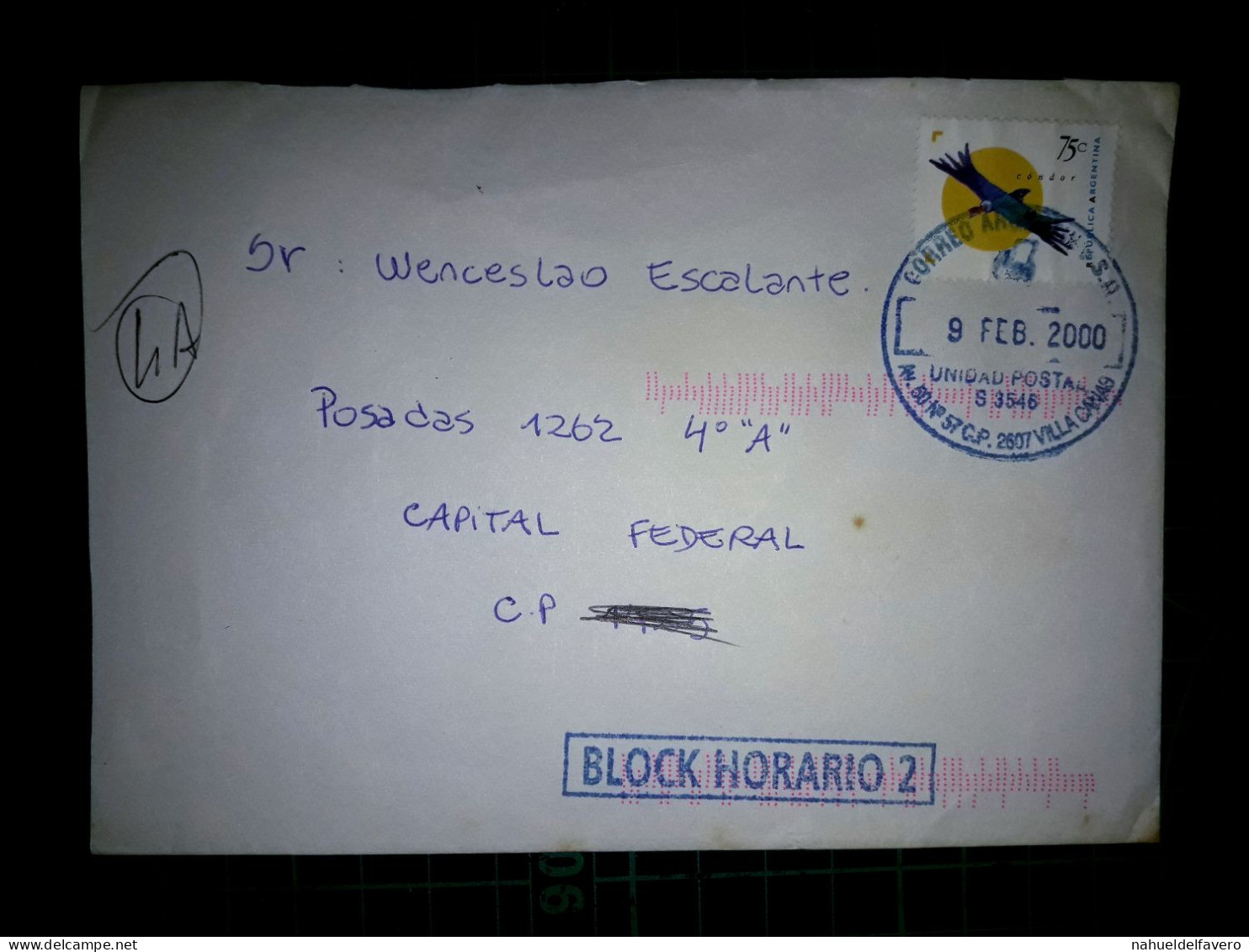 ARGENTINE, Enveloppe Distribuée à Capital Federal Avec Cachet De La Poste Spécial. Année 2000. - Gebraucht