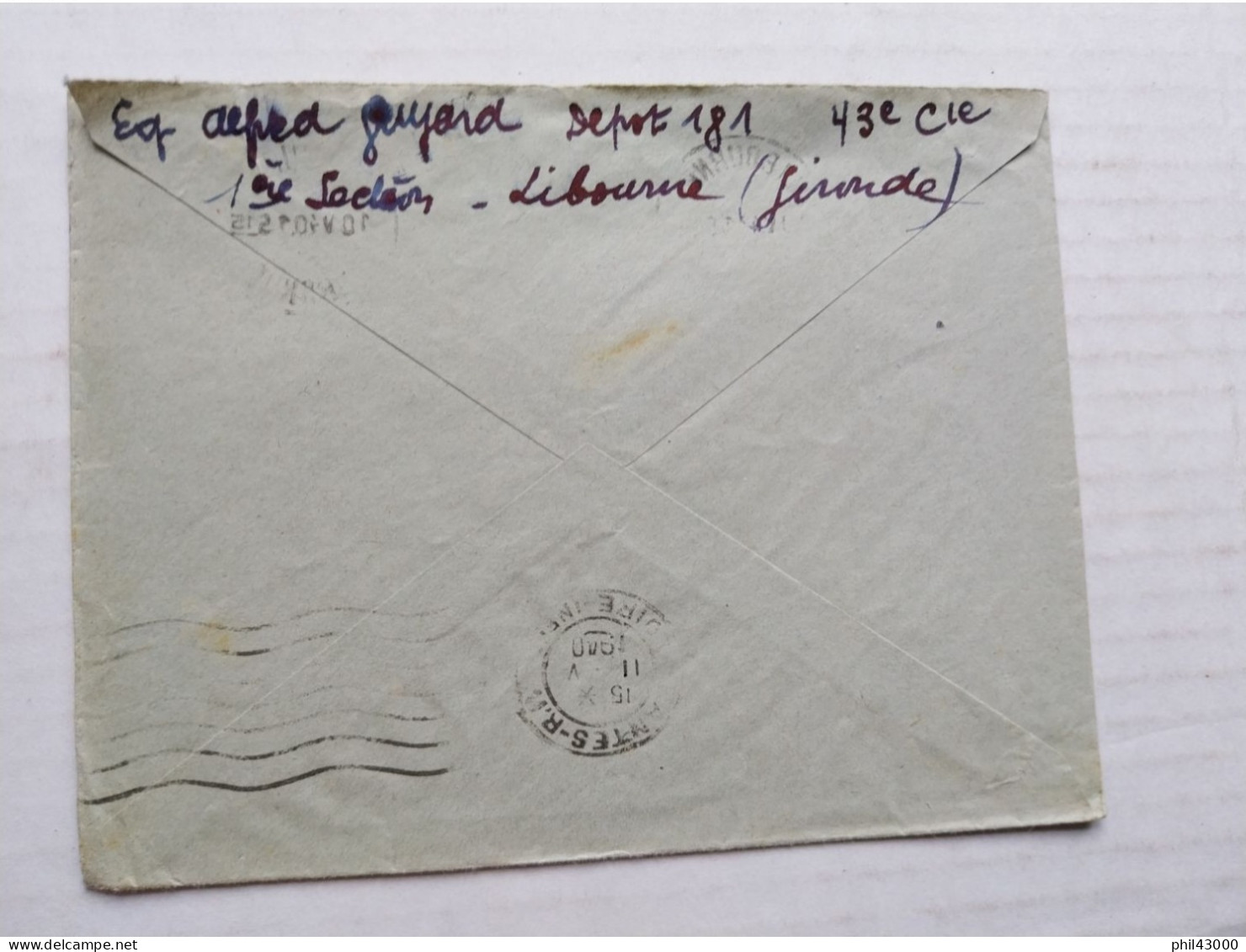 CACHET MILITAIRE SUR ENVELOPPE GIRONDE LIBOURNE DEPOT D'INFANTERIE N° 181 LE VAGUEMESTRE - Documents