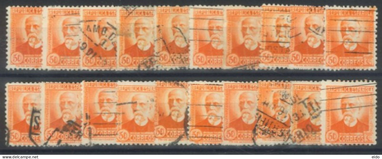 SPAIN, 1931/32, NICOLAS SALMERON STAMP W/O CONTROL NUMBER AT BACK QTY. 20, DISCOUNTED (SPECIAL PRICE) # 523a USED. - Gebraucht