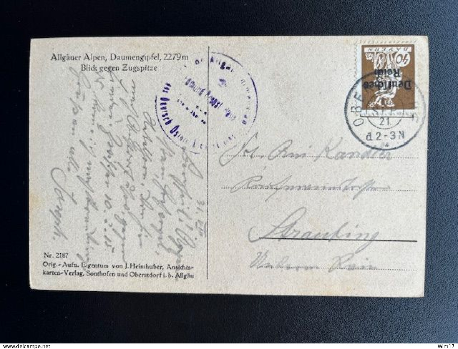 GERMANY 1921 POSTCARD OBERSTDORF 01-09-1921 DUITSLAND DEUTSCHLAND - Lettres & Documents