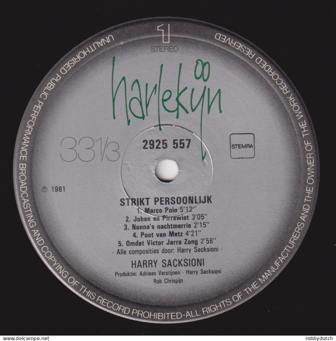 * LP *  HARRY SACKSIONI - STRIKT PERSOONLIJK (Holland 1980 EX-) - Instrumentaal