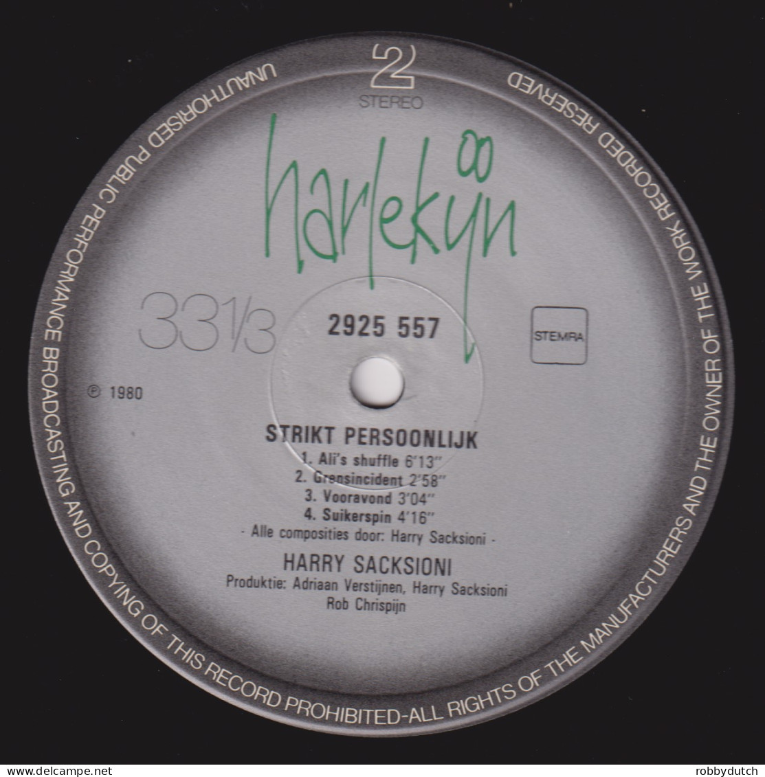 * LP *  HARRY SACKSIONI - STRIKT PERSOONLIJK (Holland 1980 EX-) - Instrumentaal