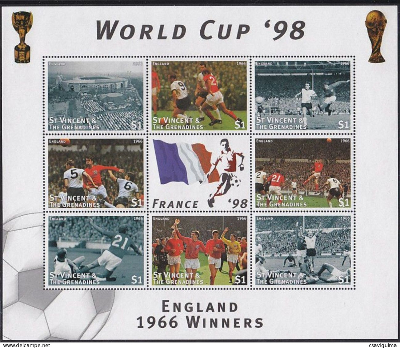 St Vincent - 1998 - Word Cup 1998 - France, England 1996 Winners - Yv 3169/76 - 1998 – Frankreich