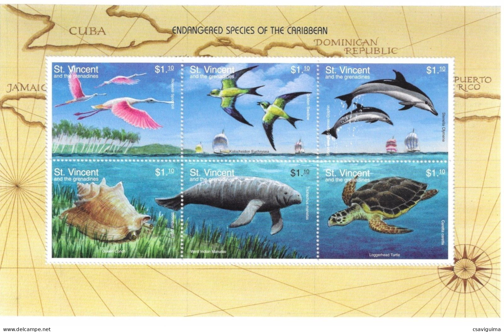 St Vincent - 1998 - Turtle, Shell, Dogong - Yv 3432/37 - Vita Acquatica