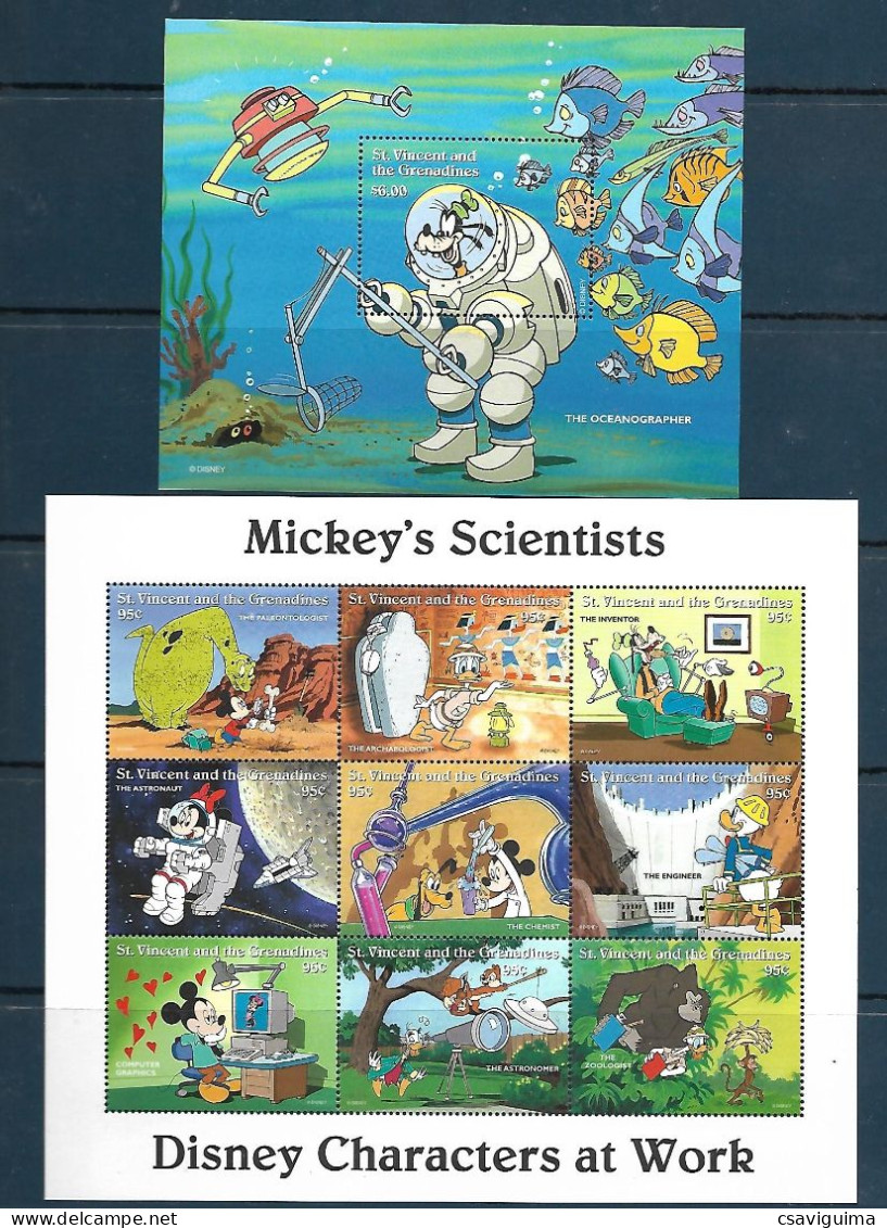 St Vincent - 1996 - Disney: Mickey's Scientists - Yv 2690/98 + Bf 319 - Disney
