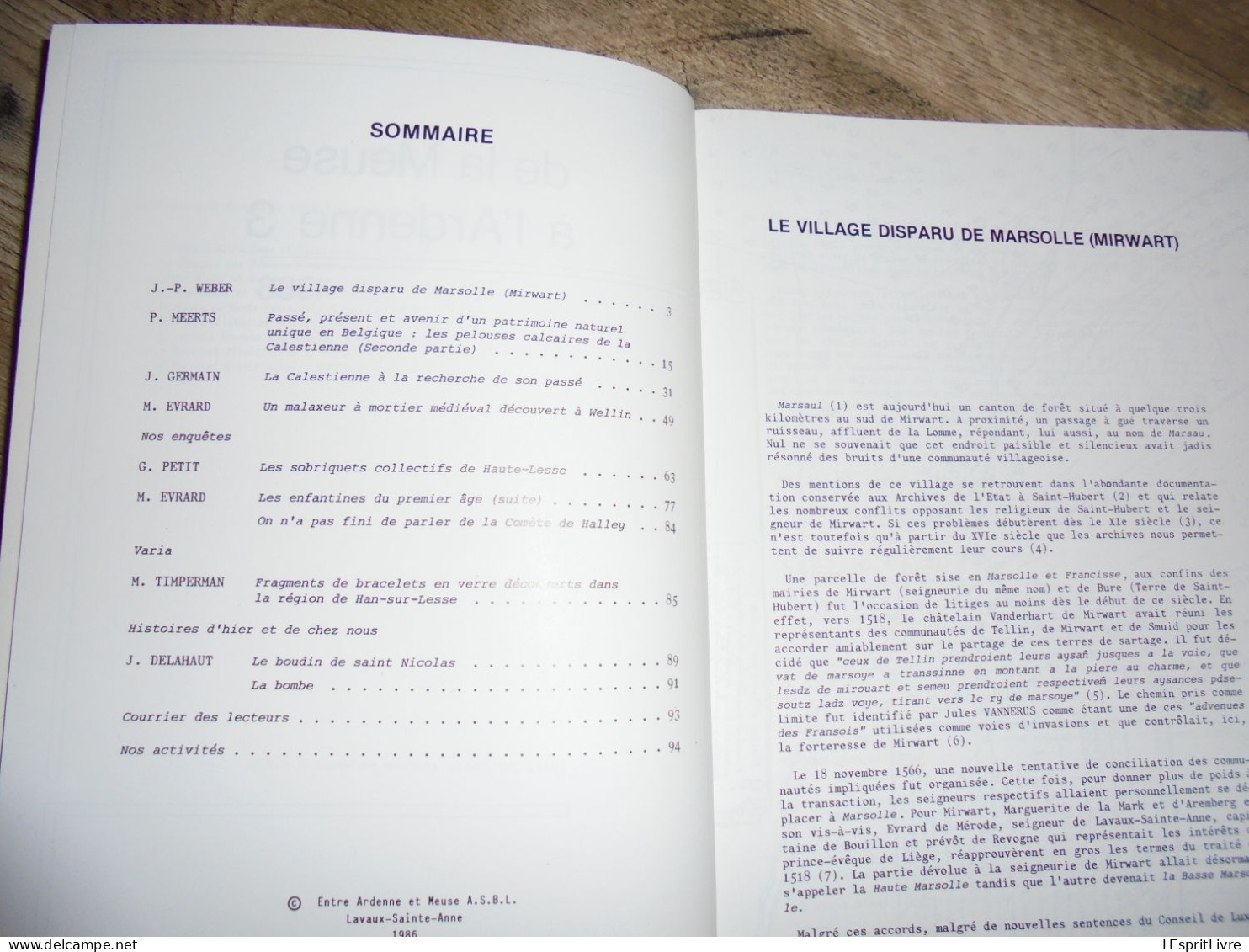 DE LA MEUSE A L ARDENNE N° 3 1986 Epuisé Régionalisme Marsolle Mirwart Calestienne Wellin Lesse Sobriquet Comète Halley - Belgium