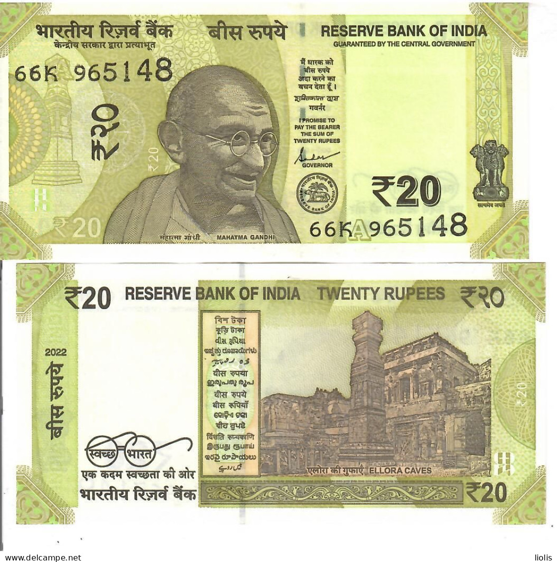 India    20 Rupees 2022 LitterA    UNC - India