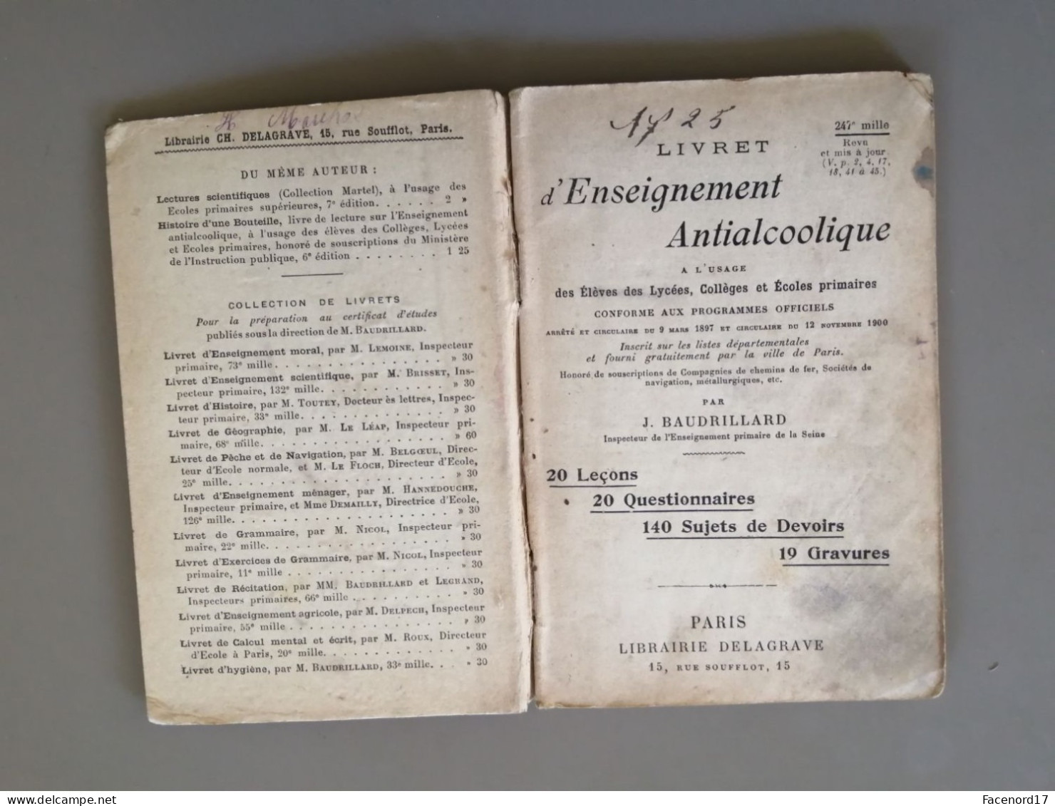 Livret D'enseignement Antialcoolique Par J. Baudrillard Librairie Delagrave - Gesundheit