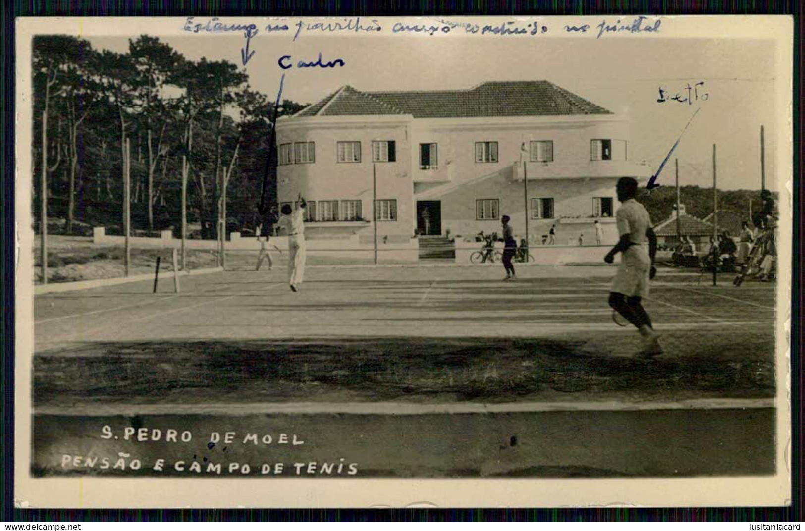 MARINHA GRANDE - SÃO PEDRO DE MOEL -HOTEIS E RESTAURANTES-Pensão E Campo De Tenis. Carte Postale - Leiria