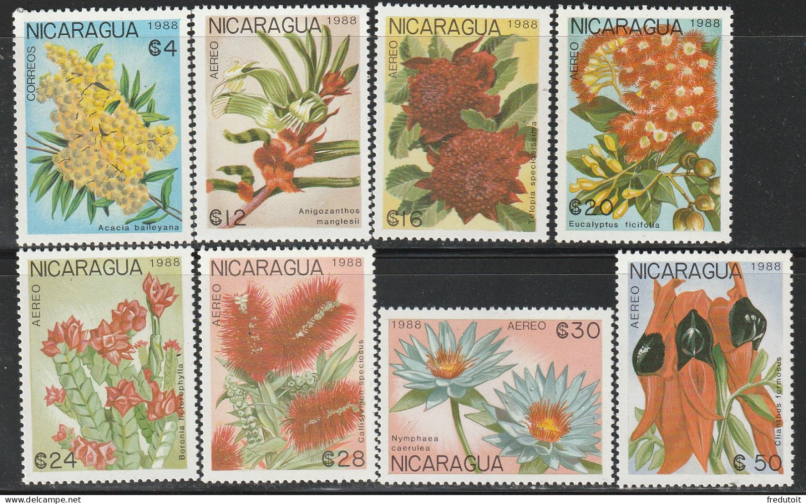 NICARAGUA - N°1513+PA N°1264/70 ** (1988) Fleurs - Nicaragua
