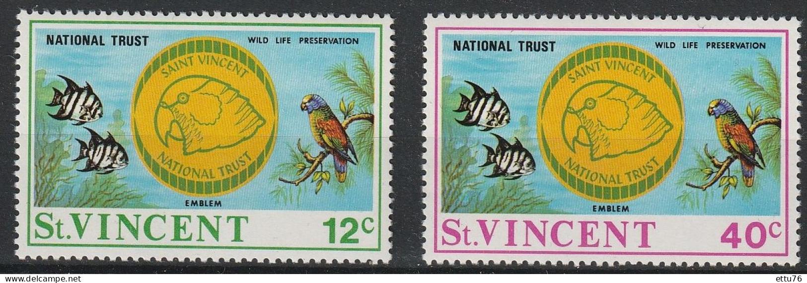 St.Vincent  1971  Wildlife Preservation,Bird,Fish  2v  MNH - Papageien