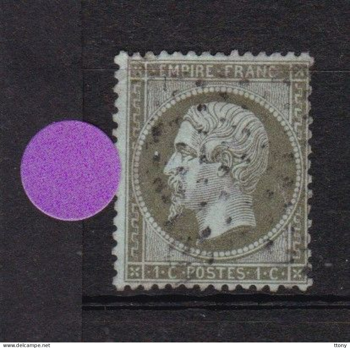 1 Timbre N° 19      Napoléon III    Oblitéré   1 C  Olive    Empire  - Français - 1862 Napoléon III.