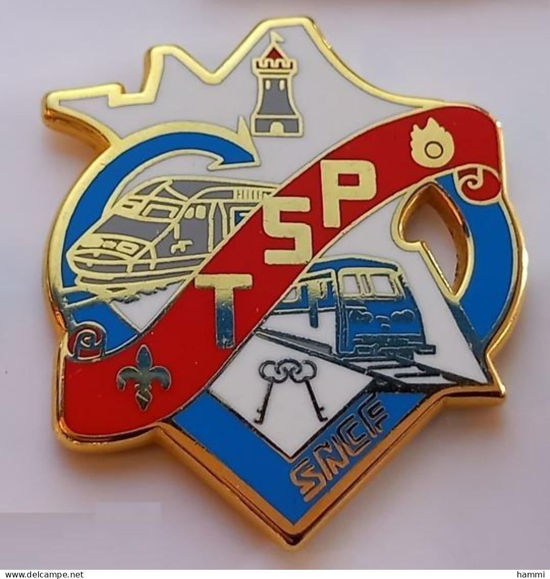 FF264 Pin's SNCF TGV Train Gris TSP Dépôt Tours Saint Pierre Des Corps Carte De France Signé Ballard Achat Immédiat - TGV