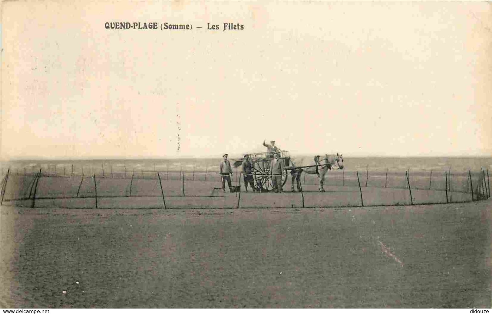 80 - Queng Plage - Les Filets - Animée - Attelage De Chevaux - CPA - Oblitération Ronde De 1932 - Voir Scans Recto-Verso - Quend