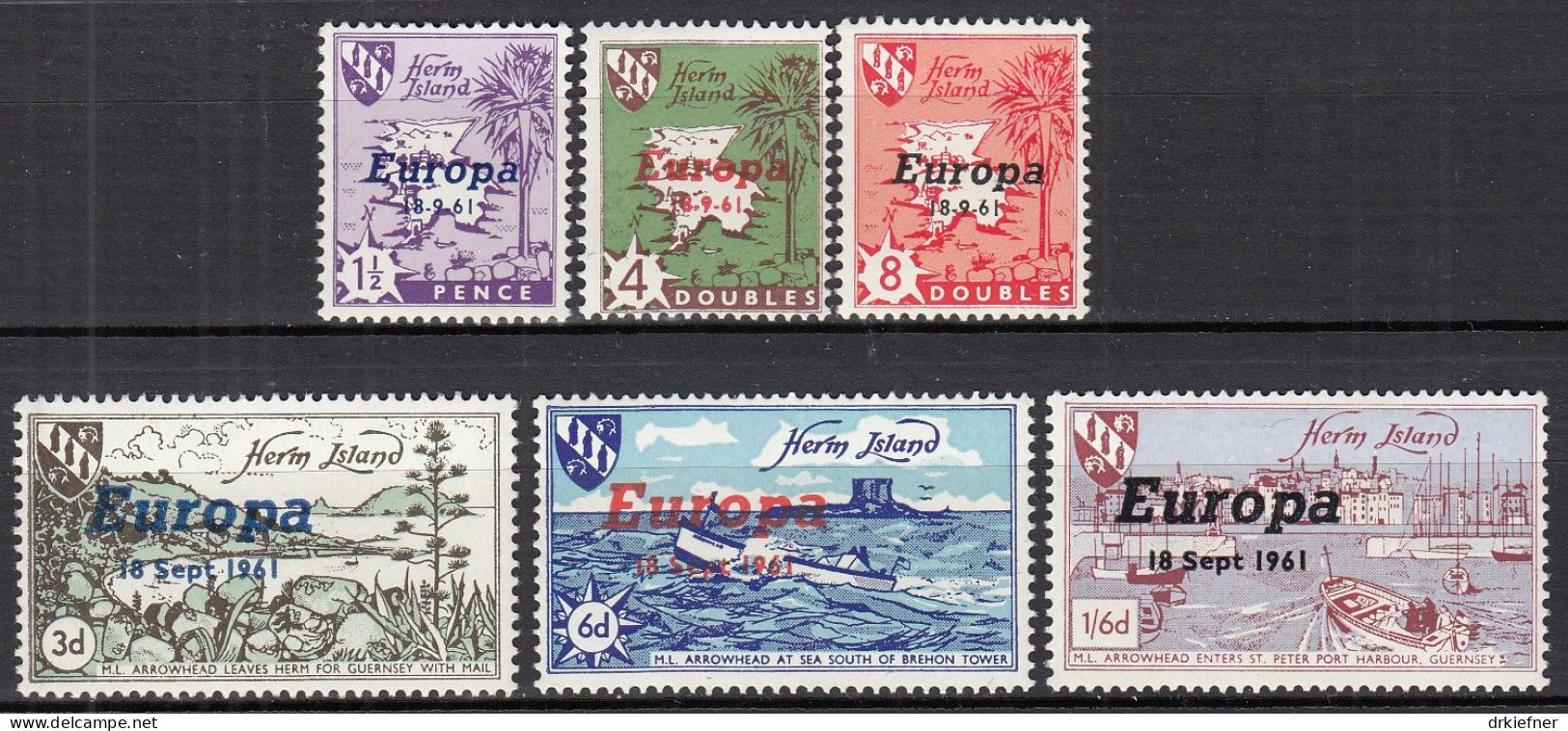 INSEL HERM (Guernsey), Nichtamtl. Briefmarken, 6 Marken, Postfrisch **, Europa 1961, Landkarte, Boote - Guernsey