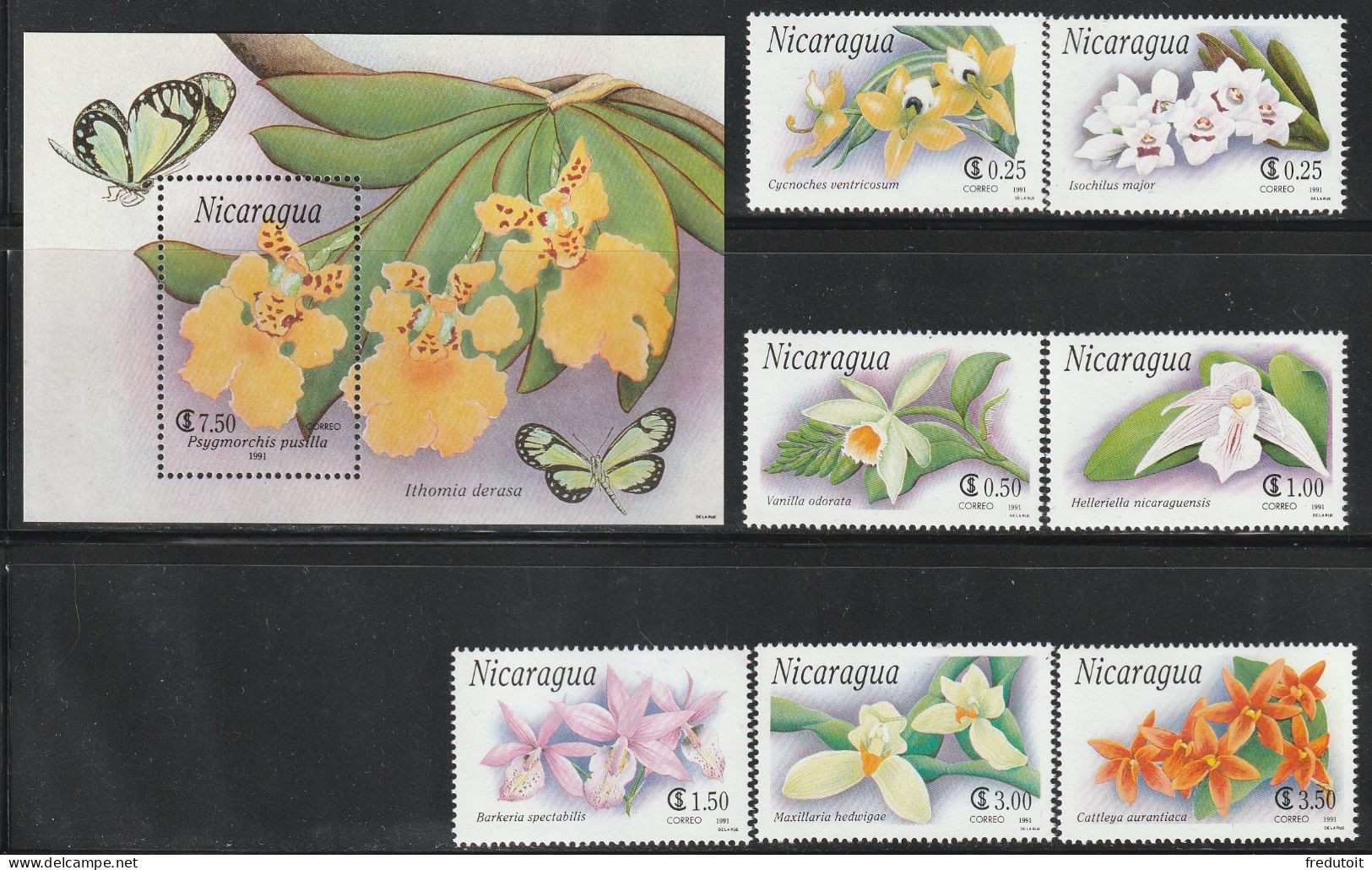 NICARAGUA - N°1597/603+Bloc N°204 ** (1991) Fleurs : Orchidées - Nicaragua