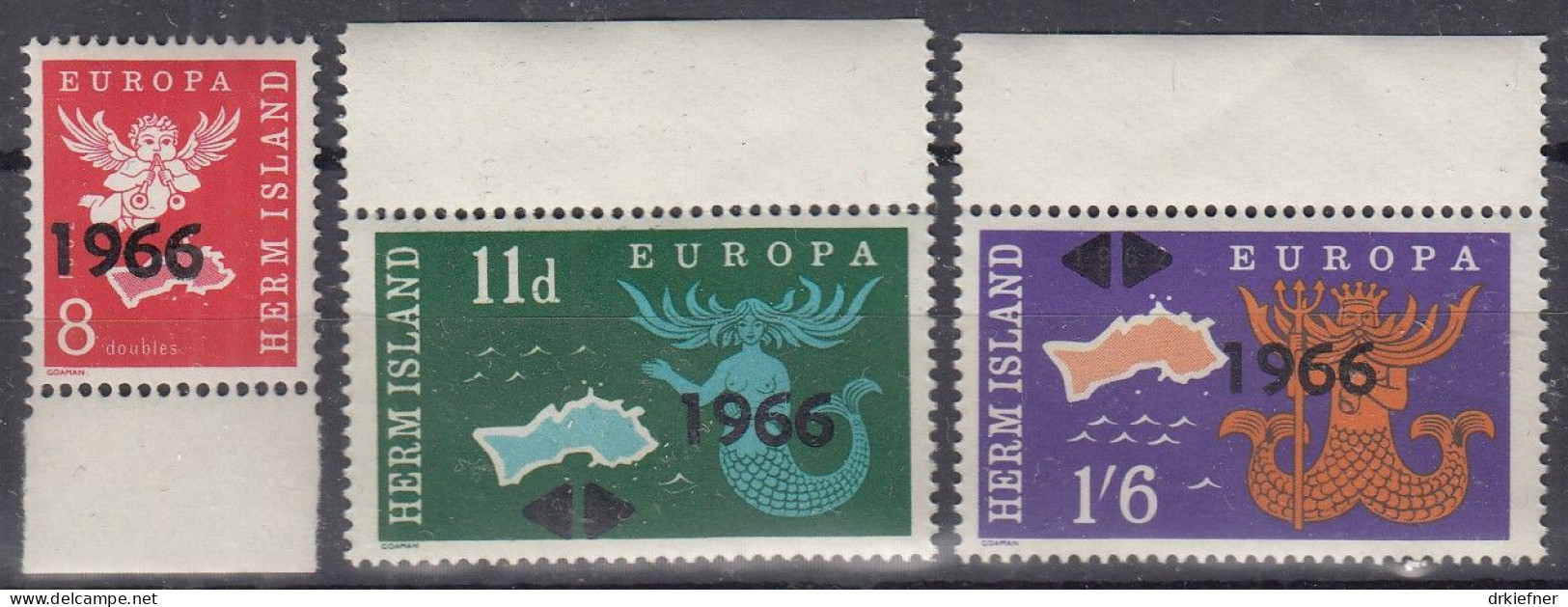 INSEL HERM (Guernsey), Nichtamtl. Briefmarken, 3 Marken, Postfrisch **, Europa 1966, Landkarte, Symbole - Guernsey