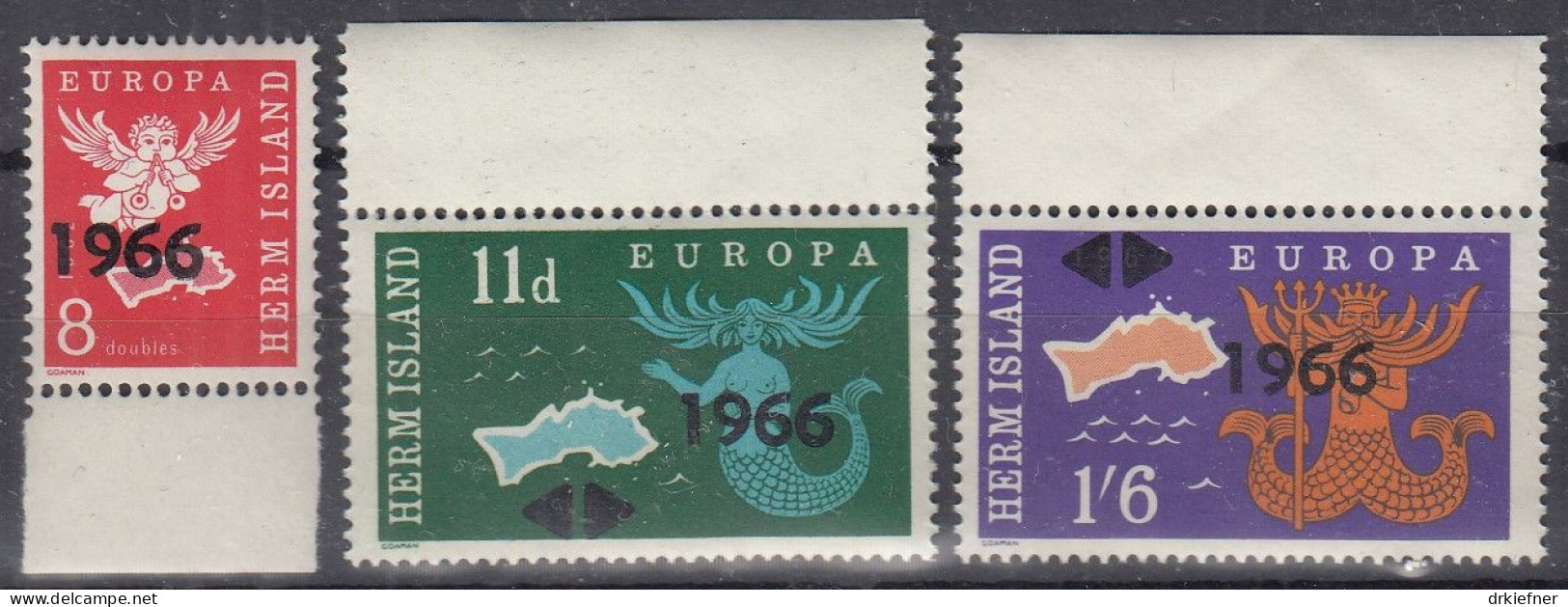 INSEL HERM (Guernsey), Nichtamtl. Briefmarken, 3 Marken, Postfrisch **, Europa 1966, Landkarte, Symbole - Guernesey