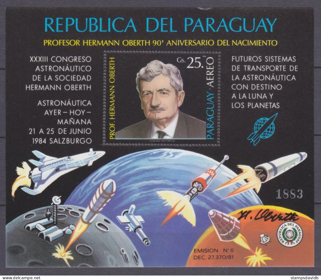 1984 Paraguay 3789/B405 Hermann Oberth Rocket Pioneer 45,00 € - Amérique Du Sud