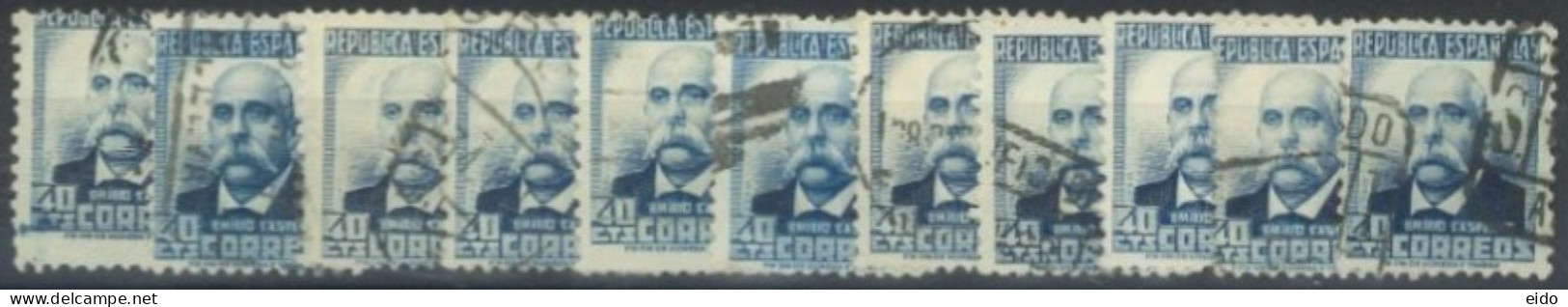 SPAIN, 1931/32, EMILIO CASTELAR STAMP QTY. 11, DISCOUNTED (SPECIAL PRICE) # 522, USED. - Gebruikt