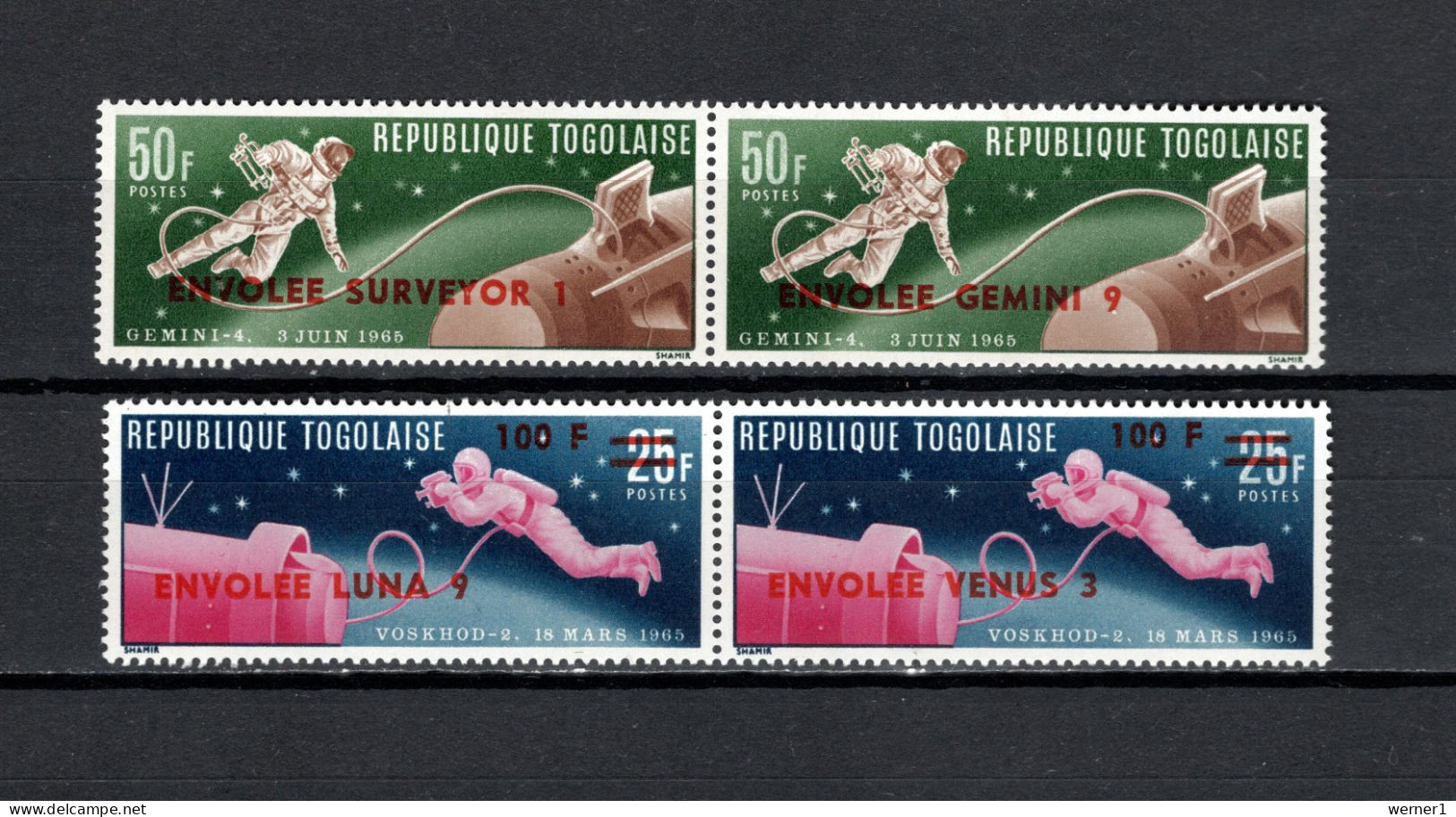 Togo 1966 Space, Alexei Leonov, E. White Set Of 4 With Overprint In Red MNH - Afrique