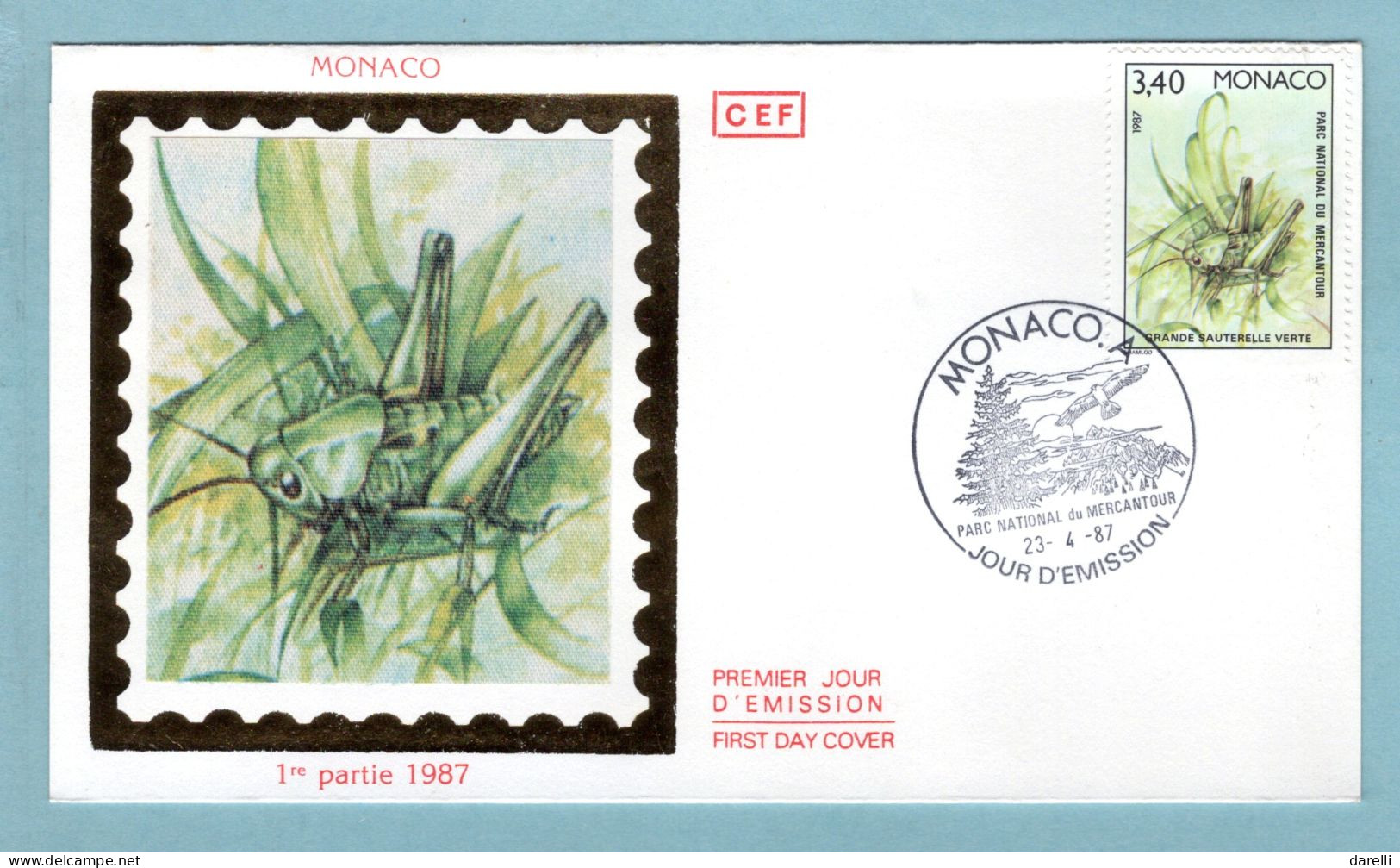 FDC Monaco 1987 - Faune - Insectes Du Parc National Du Mercantour - Grande Sauterelle Verte - YT 1572 - FDC