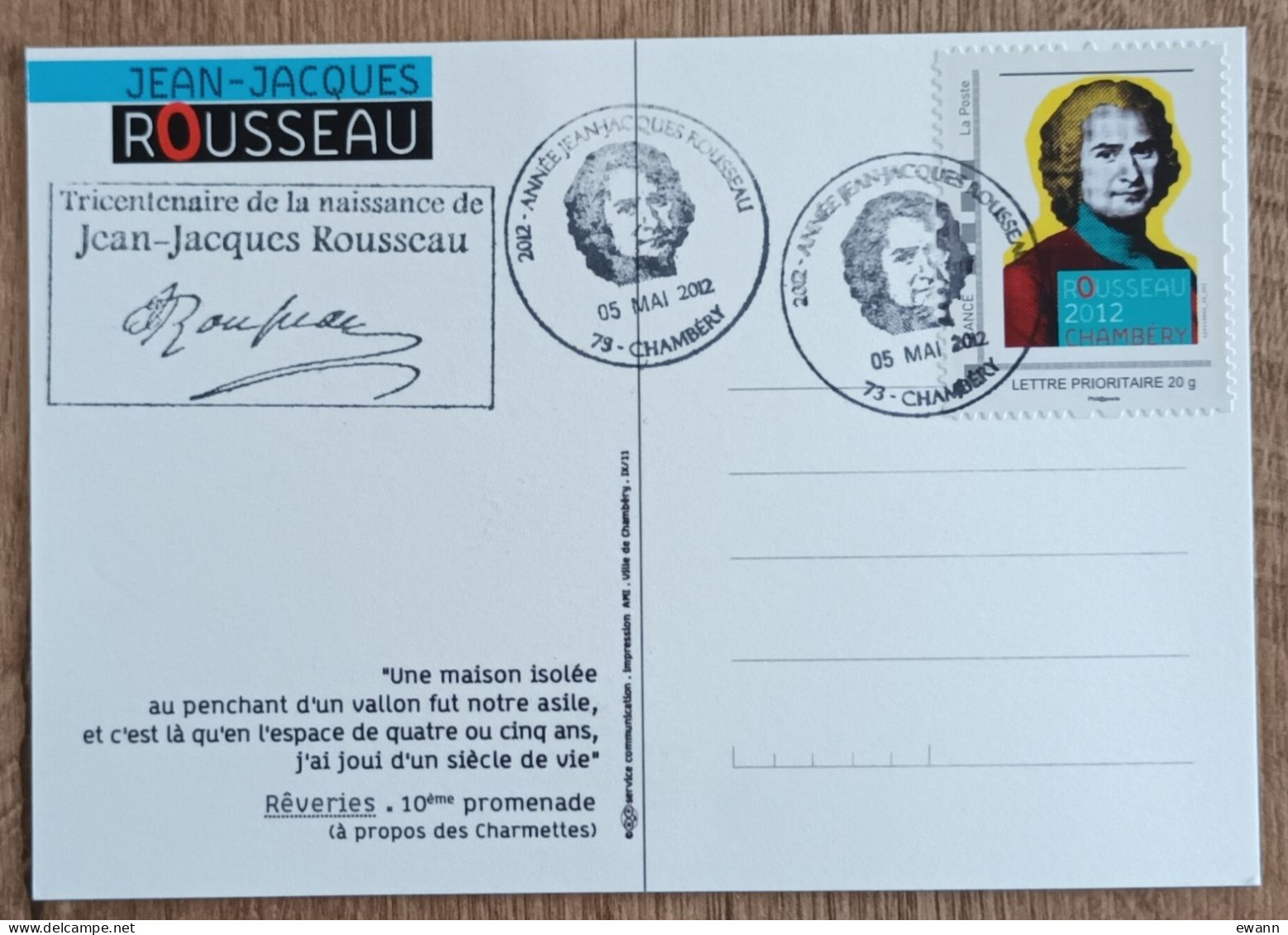 Montimbramoi - ANNEE JEAN JACQUES ROUSSEAU - CHAMBERY - 2012 - Storia Postale