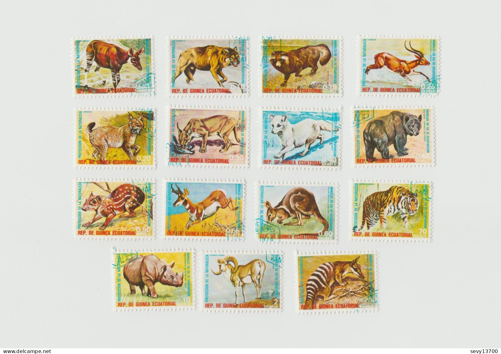 Guinée Equatoriale - Lot De 30 Timbres - Protection De La Nature Les Animaux En Voie De Disparition -1974 Mi GQ 499-513 - Guinée Equatoriale