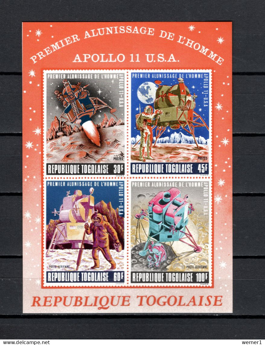 Togo 1969 Space, Apollo 11 Moonlanding S/s With Changed Colour, Orange MNH - Afrika