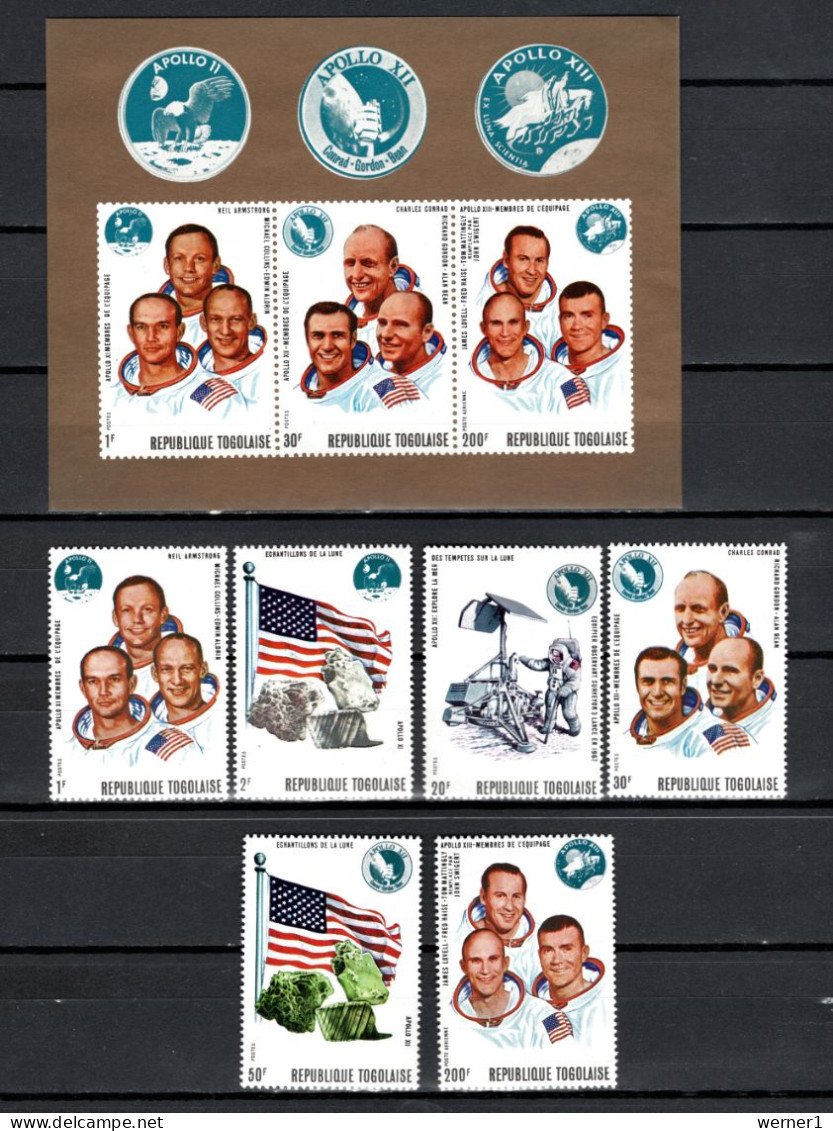 Togo 1970 Space, Apollo 11, 12 And 13 Set Of 6 + S/s MNH - Africa