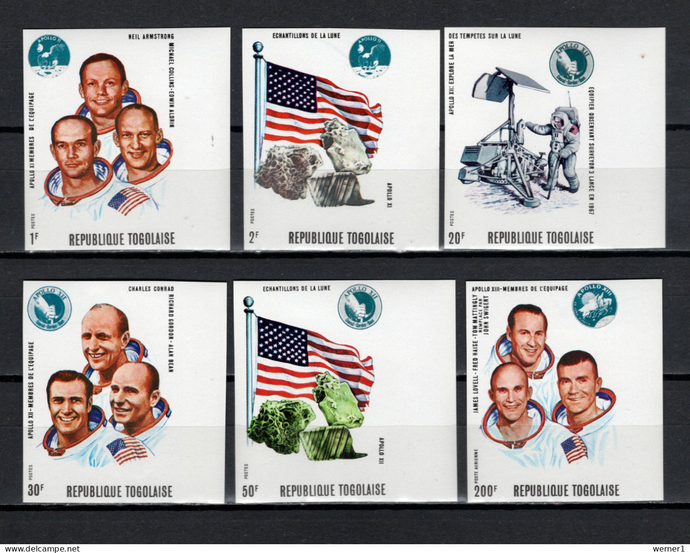 Togo 1970 Space, Apollo 11, 12 And 13 Set Of 6 Imperf. MNH -scarce- - Africa