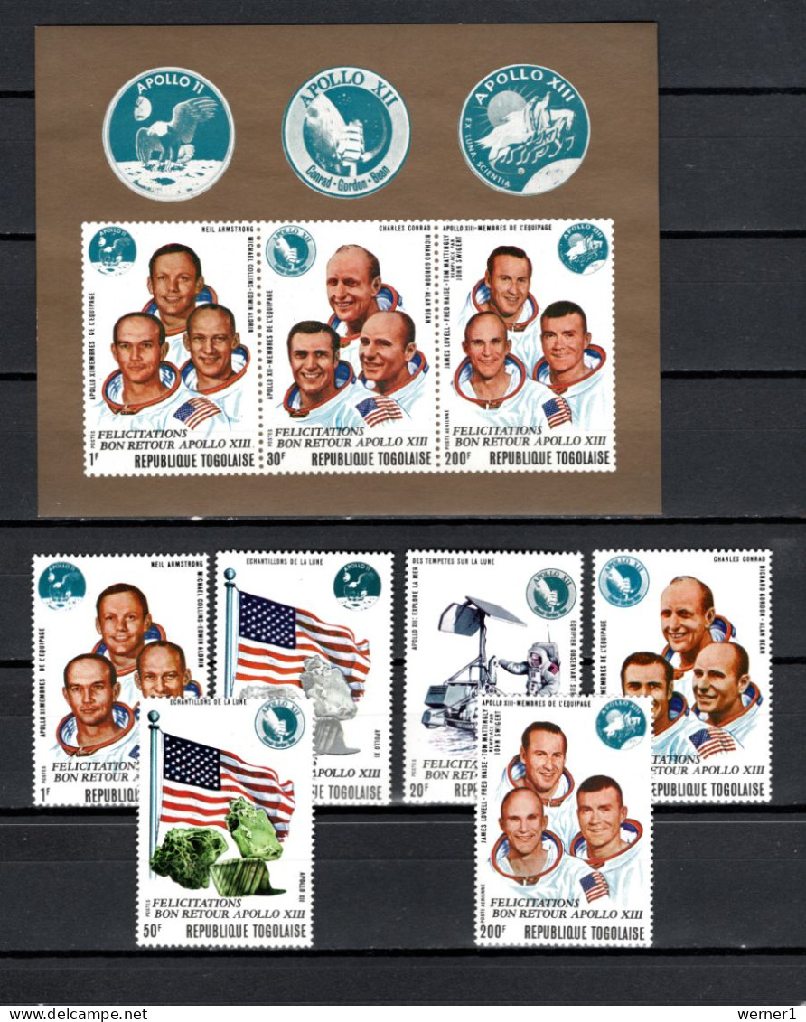 Togo 1970 Space, Apollo 13 Set Of 6 + S/s With Overprint MNH - Afrika