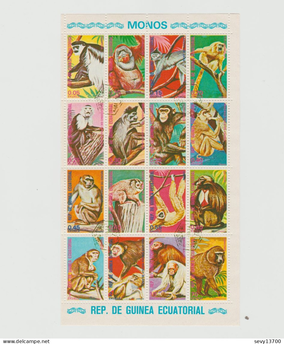 Guinée Equatoriale - Lot De 16 Timbres - Les Singes - 1975 Mi GQ 720-735KB - Guinée Equatoriale