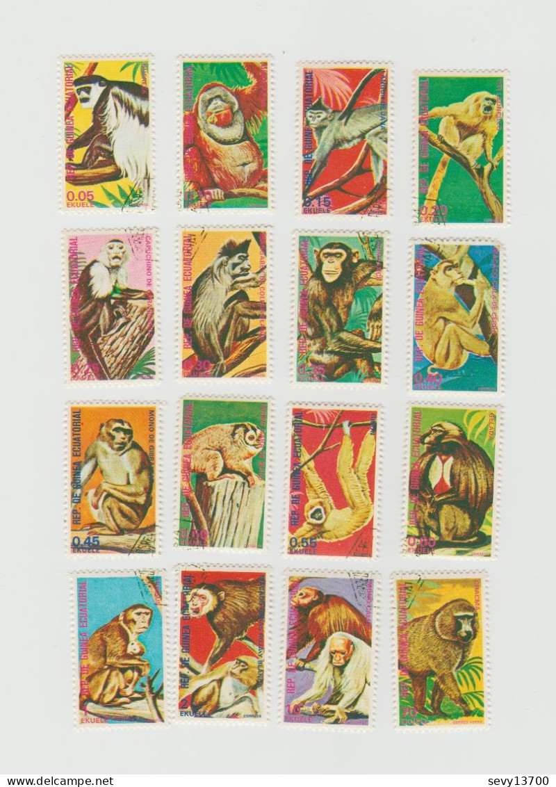 Guinée Equatoriale - Lot De 16 Timbres - Les Singes - 1975 Mi GQ 720-735 - Equatorial Guinea