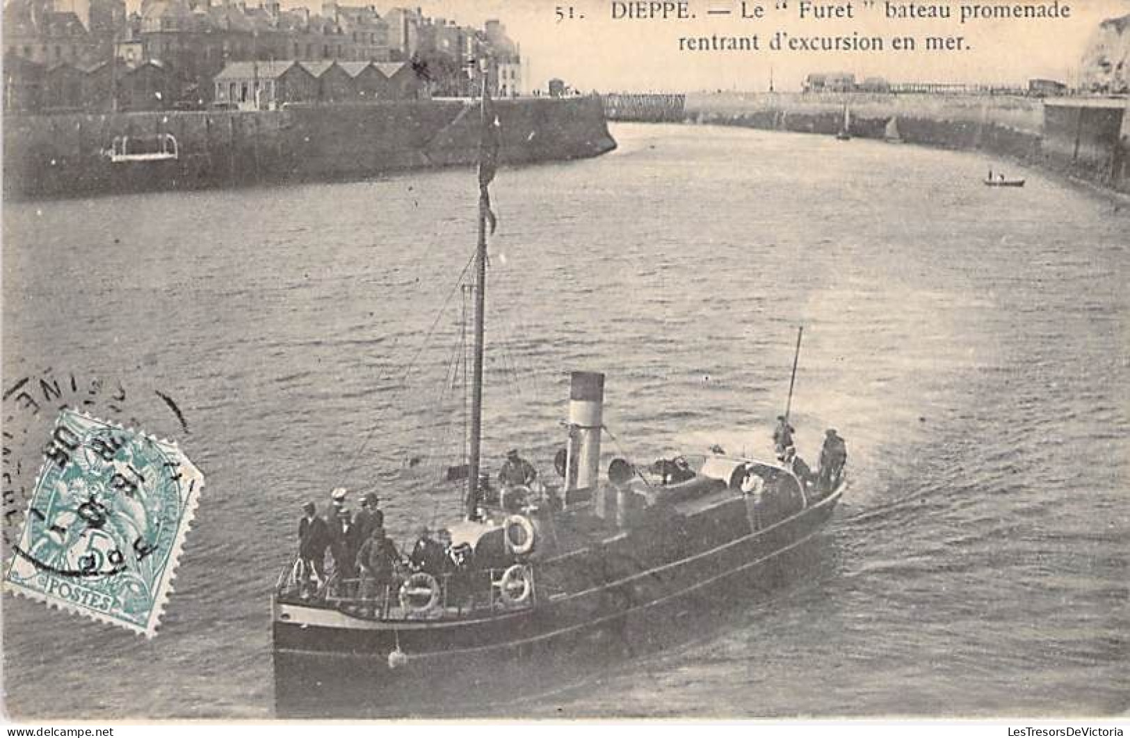 France - Dieppe - Le Furet - Bateau Promenade Rentrant D'excursion En Mer - Animé  - Carte Postale Ancienne - Dieppe