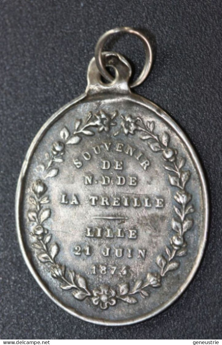 Pendentif Médaille Religieuse Argent 800 Fin XIXe "Notre-Dame De La Treille / Lille 21 Juin 1874" Religious Medal - Religion & Esotericism